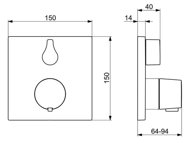 HANSA LIVING podomítková termostatická baterie, pro 2 spotřebiče, chrom 81149562 Technický nákres