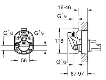 GROHE podomítkové těleso DN15 33963000 Technický nákres