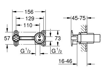 GROHE podomítkové těleso DN15 32635000 Technický nákres