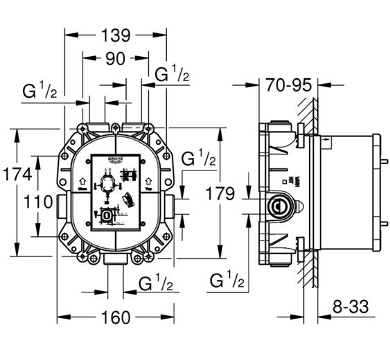 GROHE RAPIDO T podomítkové těleso DN15 35500000 Technický nákres