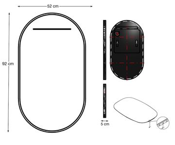 INDA SPALATO+ zrcadlo 52x92 cm, s osvětlením, s regulací stmívání a teploty světla S992219NE Technický nákres