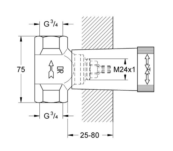 GROHE podomítkový ventil DN20 29802000 Technický nákres