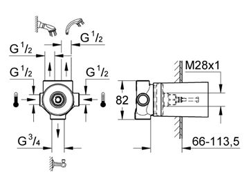 GROHE pěticestný ventil DN15 29033000 Technický nákres