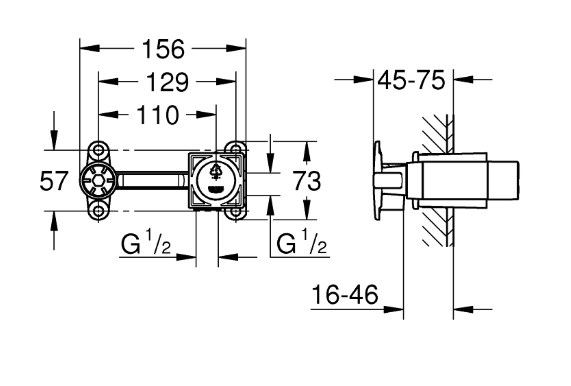 GROHE podomítkové těleso DN15 23200000 Technický nákres