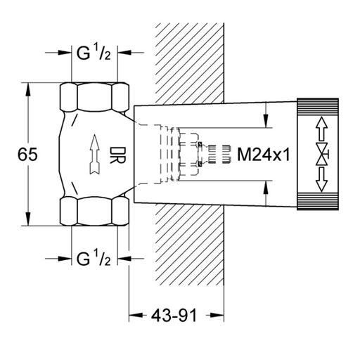 GROHE spodní díl podomítkového ventilu DN15 29032000 Technický nákres