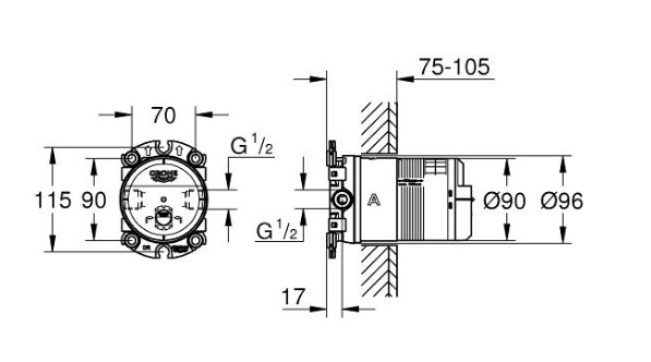 GROHE RAINSHOWER podomítkové těleso DN15 26484000 Technický nákres