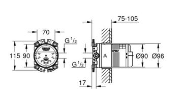 GROHE RAINSHOWER podomítkové těleso DN15 26484000 Technický nákres
