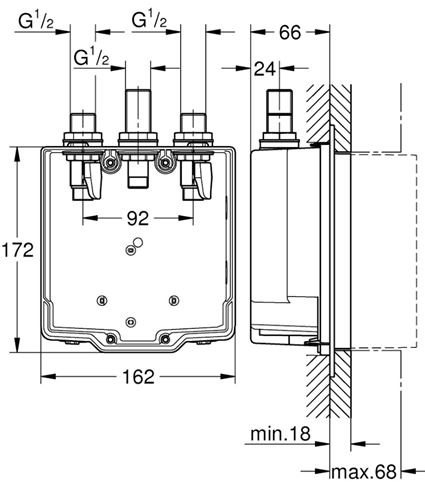GROHE EUROSMART COSMOPOLITAN T podomítkové těleso DN15 36322001 Technický nákres