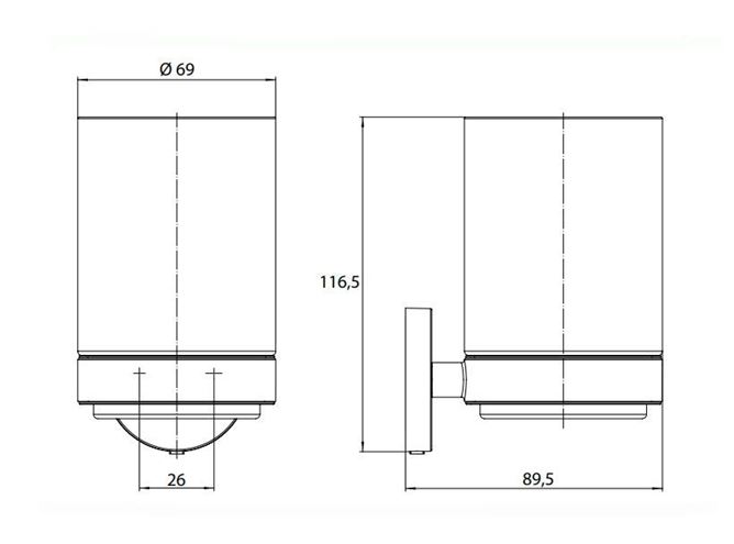 EMCO CONCEPT WHITE nástěnný pohárek, sklo, matná bílá CW432013900 Technický nákres