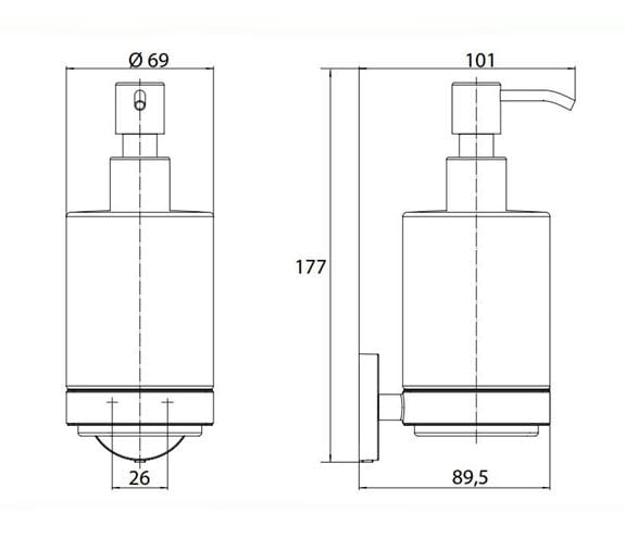 EMCO CONCEPT WHITE dávkovač tekutého mýdla, nástěnný, sklo, matná bílá CW432113900 Technický nákres