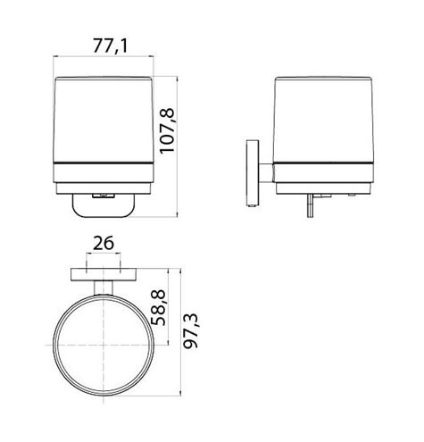 EMCO CONCEPT WHITE dávkovač tekutého mýdla, nástěnný, sklo, matná bílá CW432113901 Technický nákres
