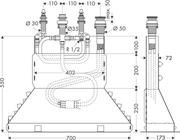 HANSGROHE montážní těleso DN15 13444180 Technický nákres