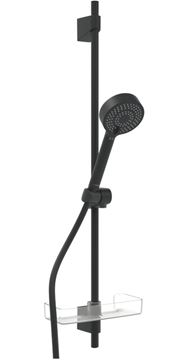 HANSA BASICJET sprchová souprava 4-dílná, ruční sprcha pr. 95 mm, 3 proudy, tyč, hadice, mýdlenka, Eco, matná černá