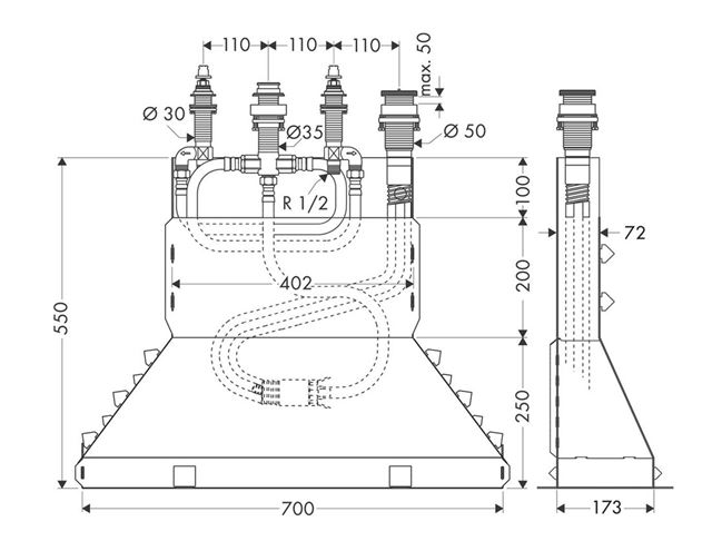 AXOR montážní těleso DN15 15480180 Technický nákres
