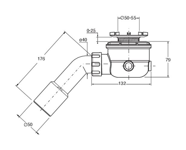 CONCEPT 200 vaničkový sifon pr. 50 mm, bez krytky CRIAD20300CON Technický nákres
