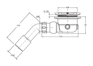 CONCEPT 200 vaničkový sifon pr. 90 mm, bez zátky CRIAD30800CON Technický nákres