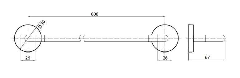 EMCO CONCEPT WHITE držák ručníku 800 mm, matná bílá CW436013980 Technický nákres