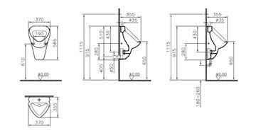 CONCEPT 100 NORMUS pisoár, horní přívod vody, alpská bílá 6563N003-1656 Technický nákres