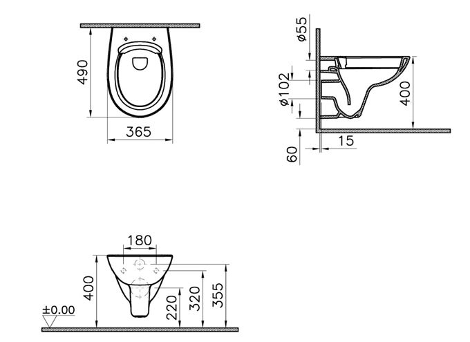 CONCEPT 100 závěsné WC, Rimless splachování, alpská bílá 7274L003-1428 Technický nákres