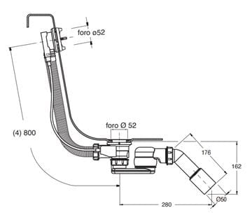 CONCEPT 200 vanový sifon 80 cm, bovden CRI064007900CON Technický nákres