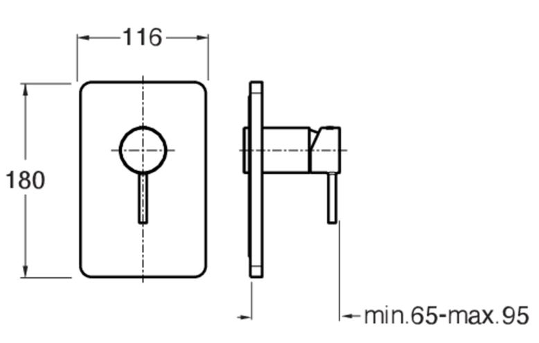 CONCEPT 300 ROUND sprchová podomítková baterie, chrom CRIPH68651CON Technický nákres