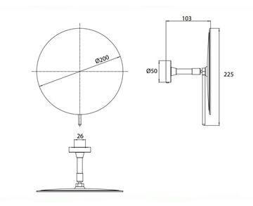 EMCO CONCEPT WHITE kosmetické zrcátko 200 mm, zvětšovací, matná bílá CW109413938 Technický nákres