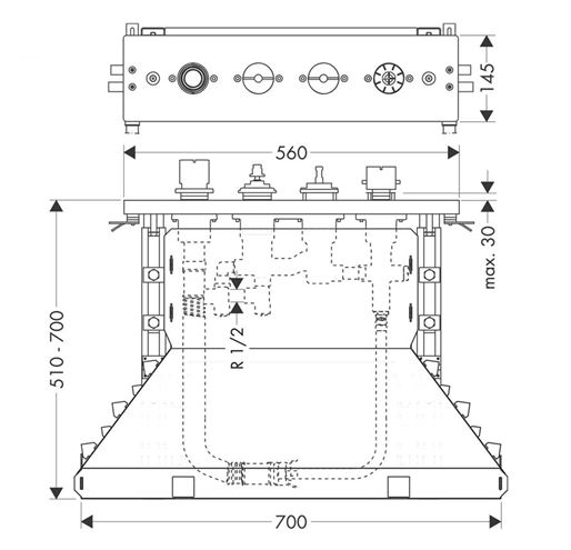 AXOR montážní těleso DN15 15483180 Technický nákres