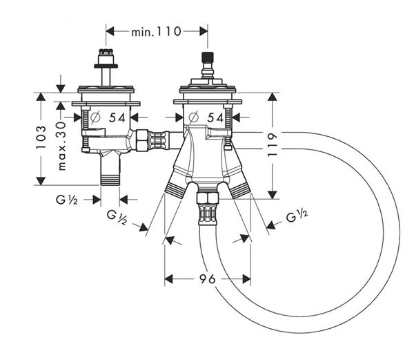 AXOR montážní těleso DN15 15486180 Technický nákres