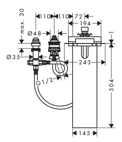 AXOR montážní těleso DN15 15487180 Technický nákres