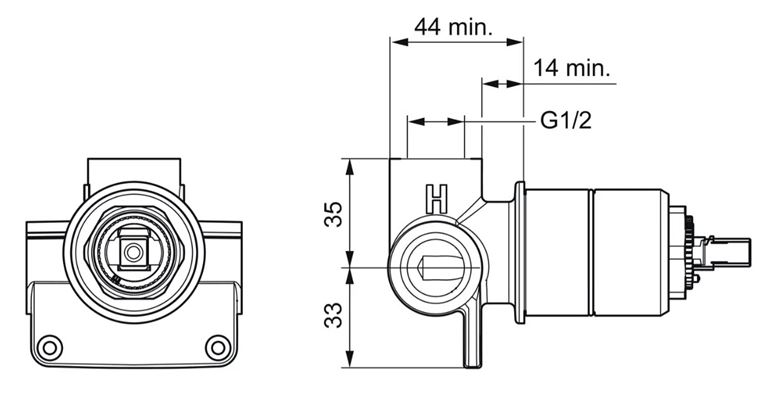HANSA VARIO podomítkové těleso DN15 50500100 Technický nákres