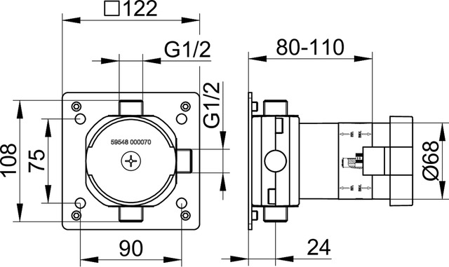 KEUCO IXMO podomítkové těleso DN15 59548000170 Technický nákres