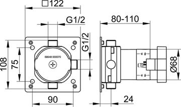 KEUCO IXMO podomítkové těleso DN15 59548000170 Technický nákres