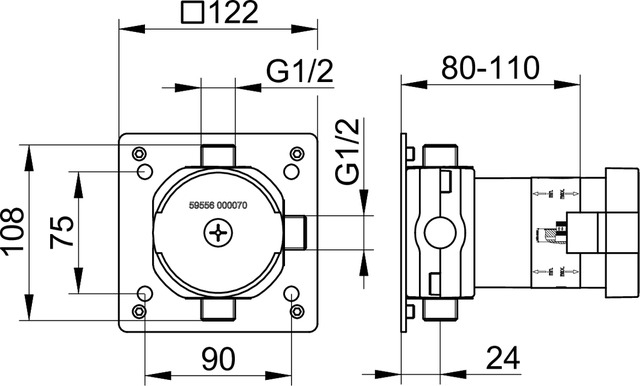 KEUCO IXMO podomítkové těleso DN15 59556000070 Technický nákres