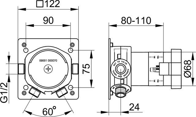 KEUCO IXMO podomítkové těleso DN15 59551000070 Technický nákres