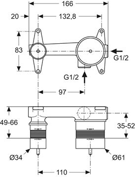 IDEAL STANDARD MELANGE podomítkové těleso DN15 A5948NU Technický nákres