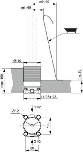 IDEAL STANDARD montážní těleso DN15 A6133NU Technický nákres