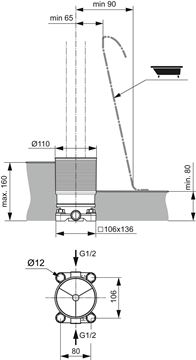 IDEAL STANDARD montážní těleso DN15 A6133NU Technický nákres