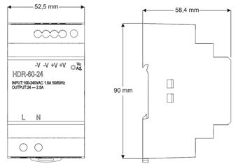 SANELA napájecí zdroj 230/24 V, na lištu, pro max. 9 zařízení  SLZ 04Z Technický nákres