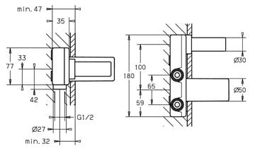 HANSA VARIO podomítkové těleso DN15 57860100 Technický nákres