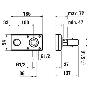 LAUFEN SIMIBOX podomítkové těleso DN15 HF574046000000 Technický nákres
