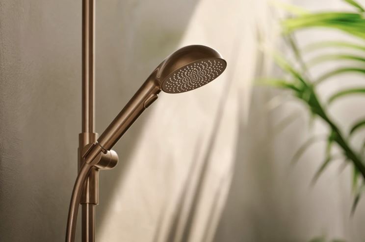 HANSA PRISMA sprchový set s termostatickou baterií, ruční sprcha se 3 proudy, tyč, hadice, broušený bronz  4813043181 Obrázek - fotka