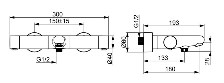 HANSA PRISMA vanová nástěnná termostatická baterie, s přepínačem, broušený bronz  5810230181 Technický nákres