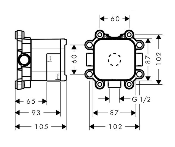 AXOR LAMPSHOWER podomítkové těleso G 1/2 26909180 Technický nákres