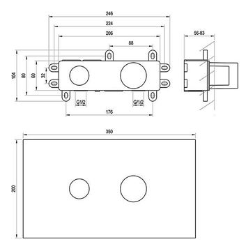 RAVAK R-box Basin RB 07B.50 podomítkové těleso G 1/2 X070231 Technický nákres