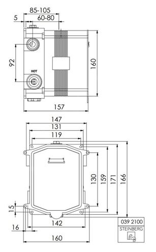 STEINBERG podomítkové těleso G 3/4 039 2100 Technický nákres