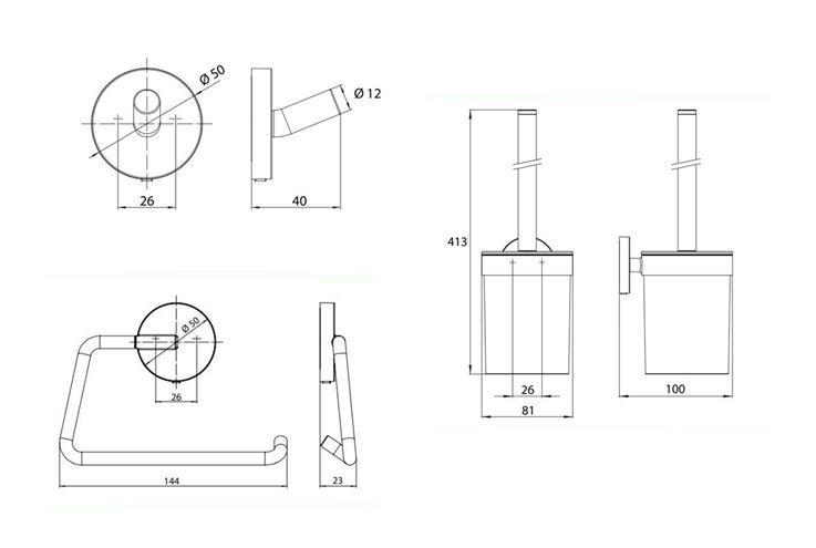 EMCO CONCEPT WHITE sada koupelnových doplňků, matná bílá CW439813900 Technický nákres