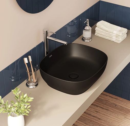 VITRA OUTLINE umyvadlová mísa 46 cm, bez přepadu, broušená, VitrAhygiene, matná černá 5994B483-0016 Obrázek - fotka