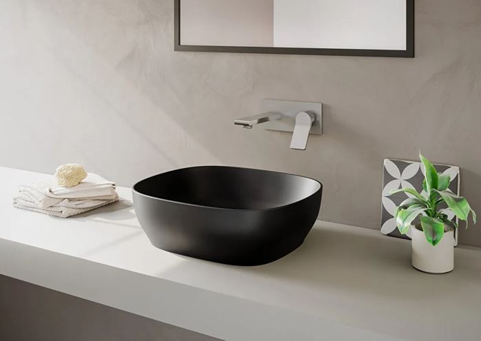 VITRA OUTLINE umyvadlová mísa 46 cm, bez přepadu, broušená, VitrAhygiene, matná černá 5994B483-0016 Obrázek - fotka