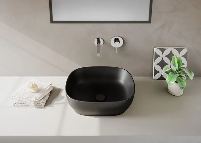 VITRA OUTLINE umyvadlová mísa 46 cm, bez přepadu, broušená, VitrAhygiene, matná černá 5994B483-0016 Obrázek - fotka