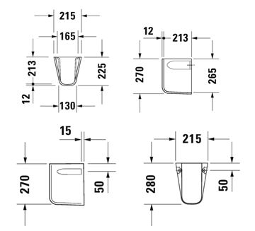 DURAVIT D-CODE polosloup pro umývátko  08571700002 Technický nákres